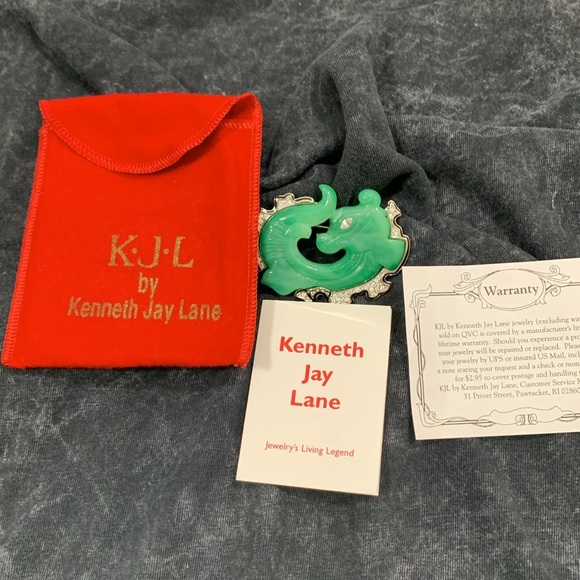 Kenneth Jay Lane Simulated Jade Dragon Pin. - Picture 6 of 8